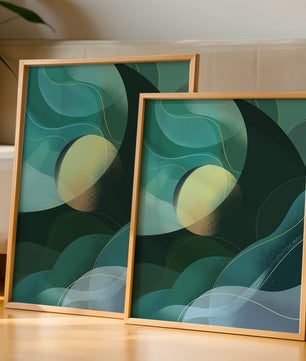 Formas fluidas abstractas verdes y azules con efecto degradado