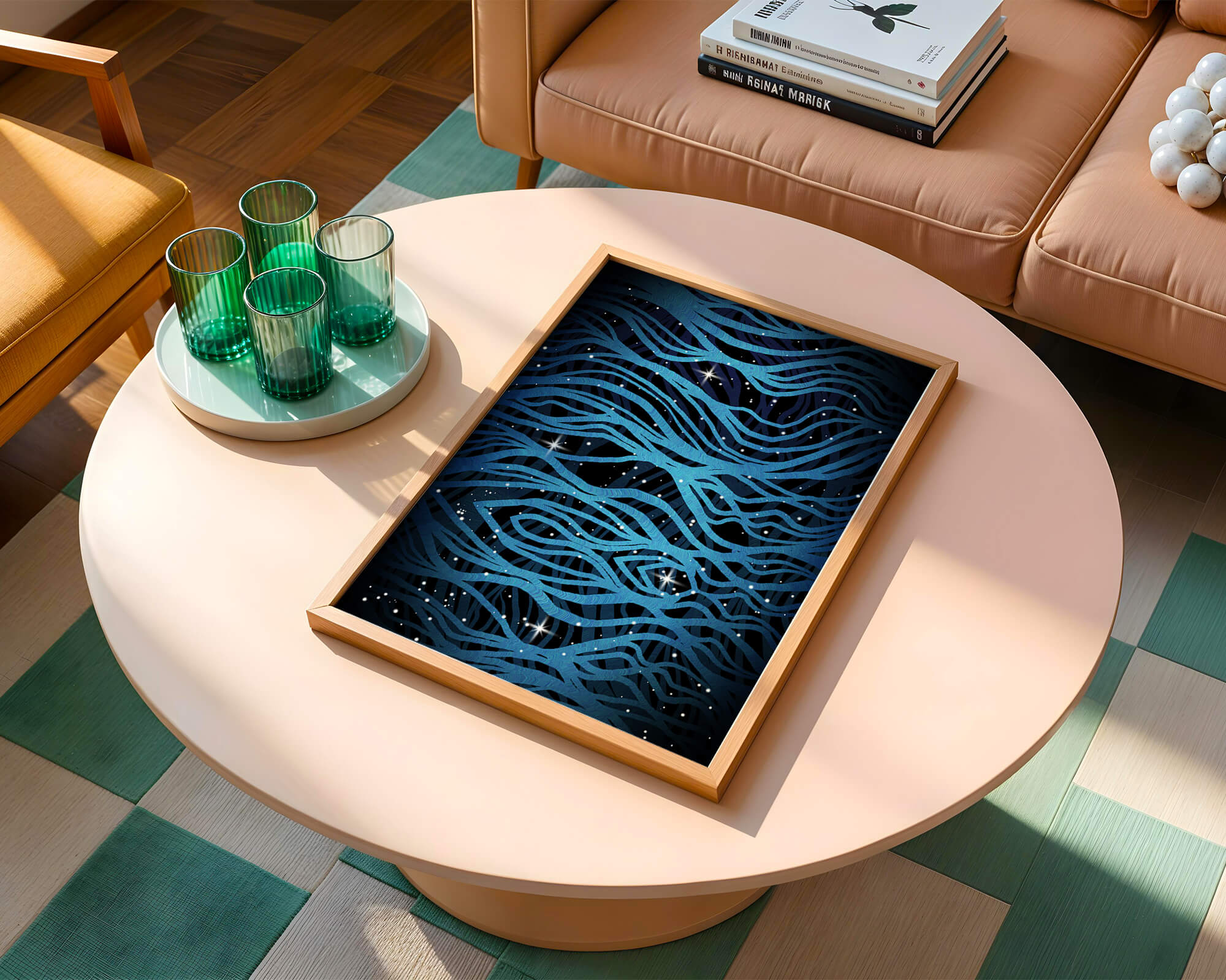 Abstract blue wave lines with starry night background