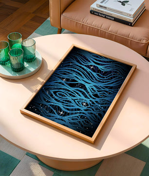 Abstract blue wave lines with starry night background