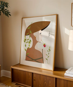 Elegant Abstract Portrait of a Woman with Floral Elements and a Large Hat - Mi tienda