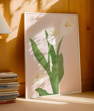 Elegant white tulips illustration on pastel background