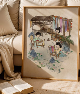 Charmante illustration des arts textiles traditionnels dans un cadre serein