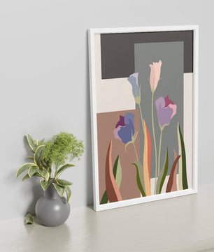 Arte floral abstracto con fondo geométrico colorido