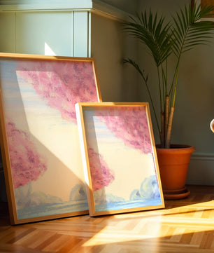 Serene Landscape with Cherry Blossom Trees and Tranquil Sky