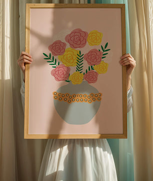 Colorful flower bouquet in a decorative vase illustration