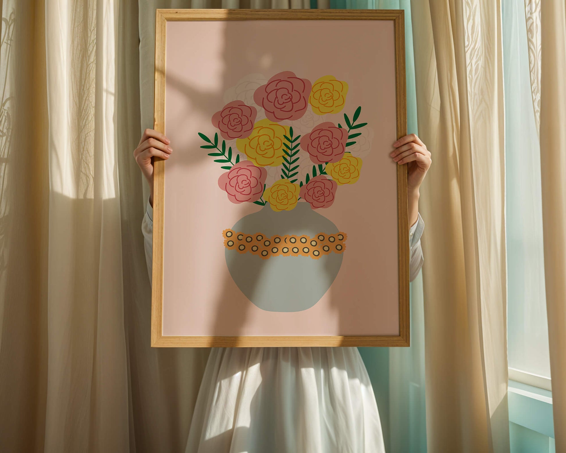 Colorful flower bouquet in a decorative vase illustration