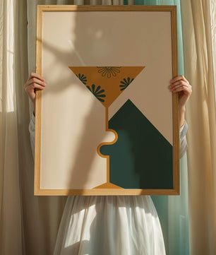 Cocktail Glass with Decorative Floral Design in Minimalist Art Style