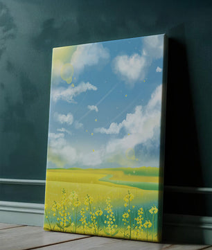 Sunny Meadow with Yellow Flowers and Blue Sky Scenic Art