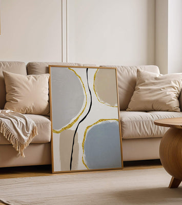 Abstract Painting with Gold Accents and Organic Shapes