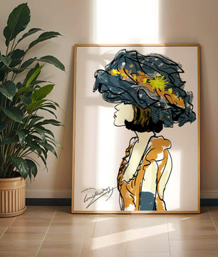Portrait of a Fashionable Woman with a Large Hat and Gold Accents