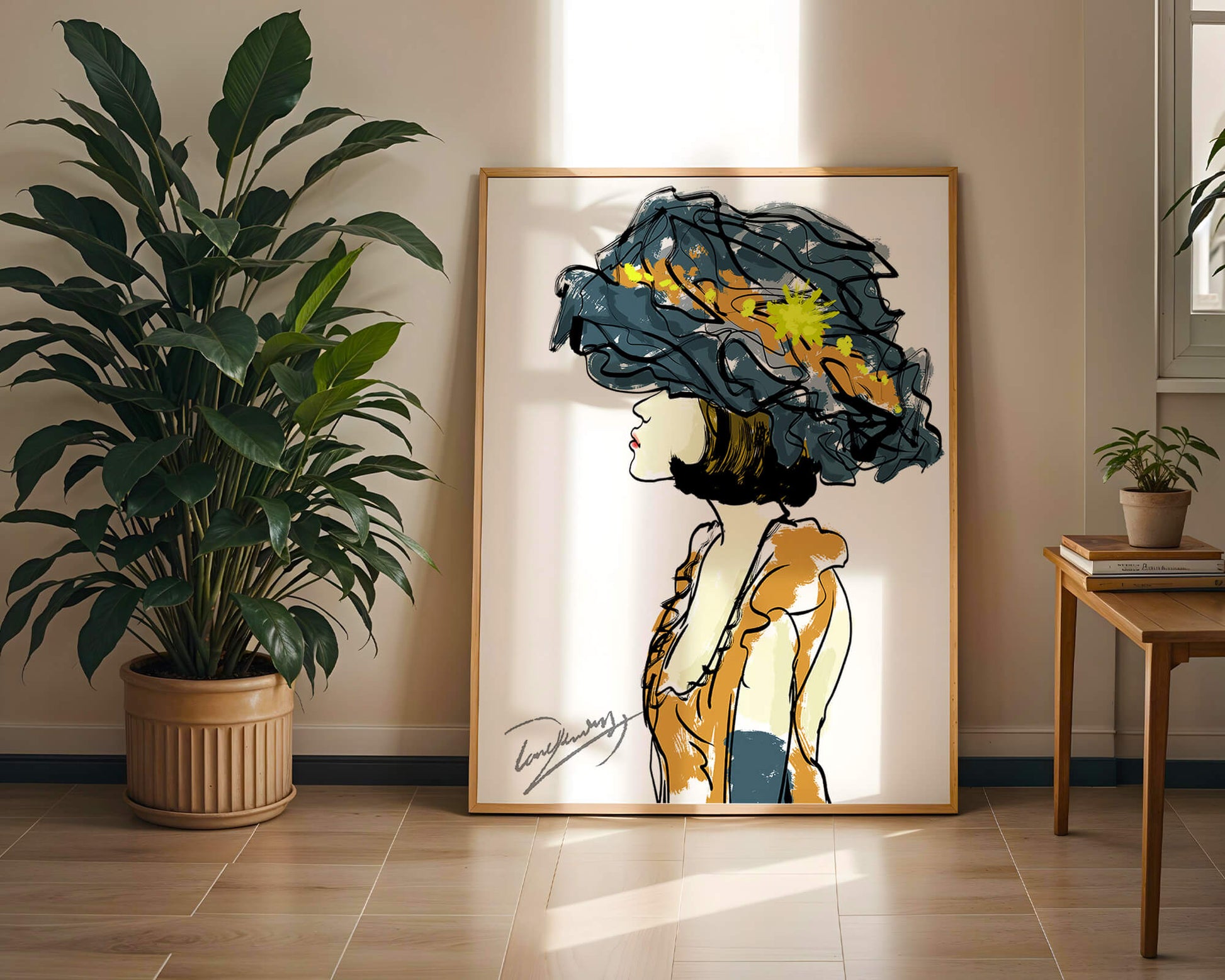 Portrait of a Fashionable Woman with a Large Hat and Gold Accents