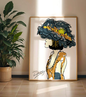 Portrait of a Fashionable Woman with a Large Hat and Gold Accents