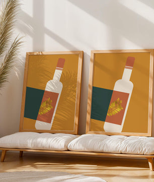 Modern Abstract Wine Bottle With Golden Leaf Design - Mi tienda