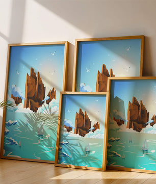 Majestic Sea Cliffs and Sailboats in Serene Landscape