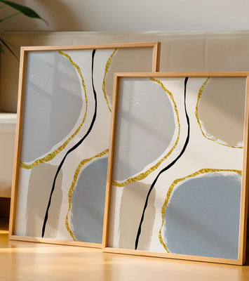 Abstract Painting with Gold Accents and Organic Shapes
