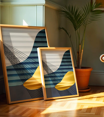 Abstract Composition with Blue and Gold Elements