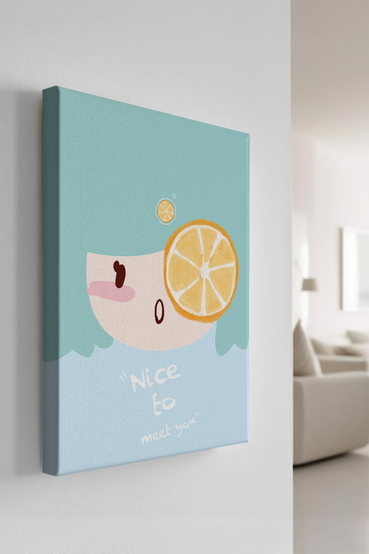 Playful Illustration of a Cartoon Face with Citrus Accent