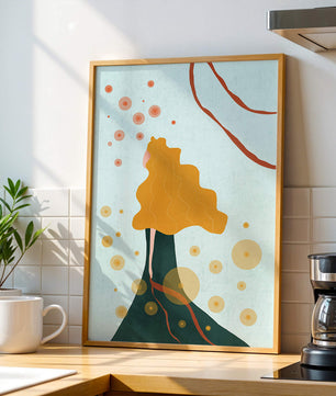 Abstract Portrait of a Woman with Flowing Golden Hair and Geometric Shapes - Mi tienda