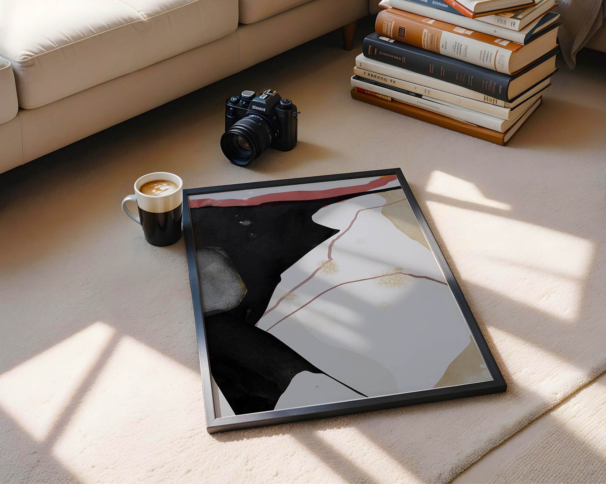Abstract Composition with Bold Black and Subtle Gold Accents