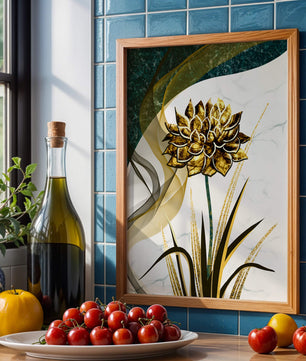 Golden flower artwork with abstract background for contemporary decor
