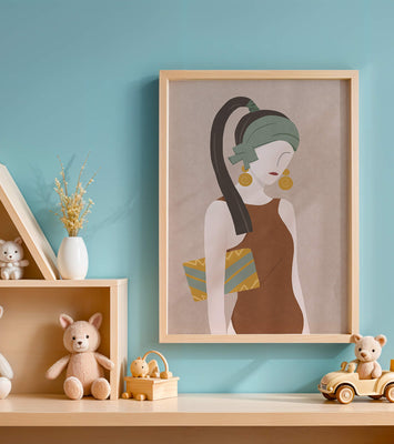 Stylized woman portrait with muted colors and geometric elements