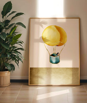 Charming Hot Air Balloon Illustration with Golden Accents