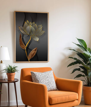 Elegant Gold Outlined Lotus On Dark Background - Mi tienda