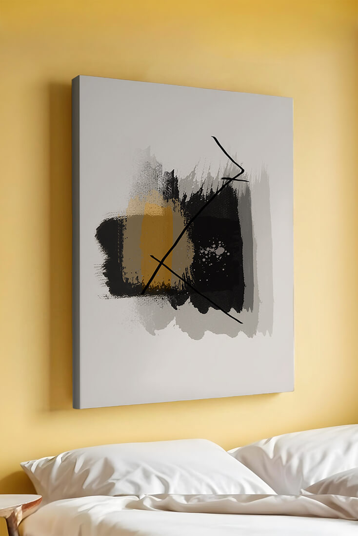 Abstract modern art with golden and black brush strokes