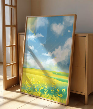 Sunny Meadow with Yellow Flowers and Blue Sky Scenic Art