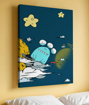 Playful Alien Illustration with Space Background and Stars - Mi tienda