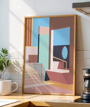 Diseño arquitectónico moderno con elementos geométricos pastel