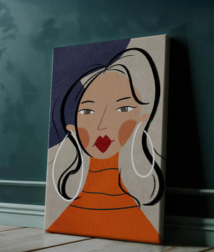Colorful abstract portrait featuring a woman with red lips and hoop earrings on textured background - Mi tienda