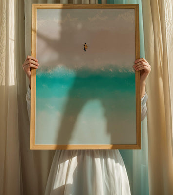 Serene beach with turquoise waves and solitary figure