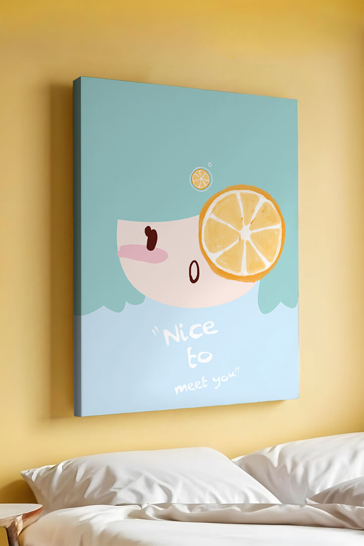 Playful Illustration of a Cartoon Face with Citrus Accent