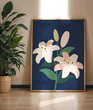 Elegante Lilien auf dunklem Blau