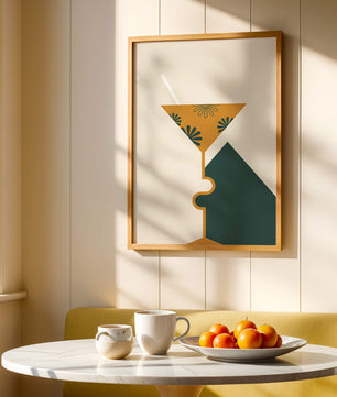 Cocktail Glass with Decorative Floral Design in Minimalist Art Style