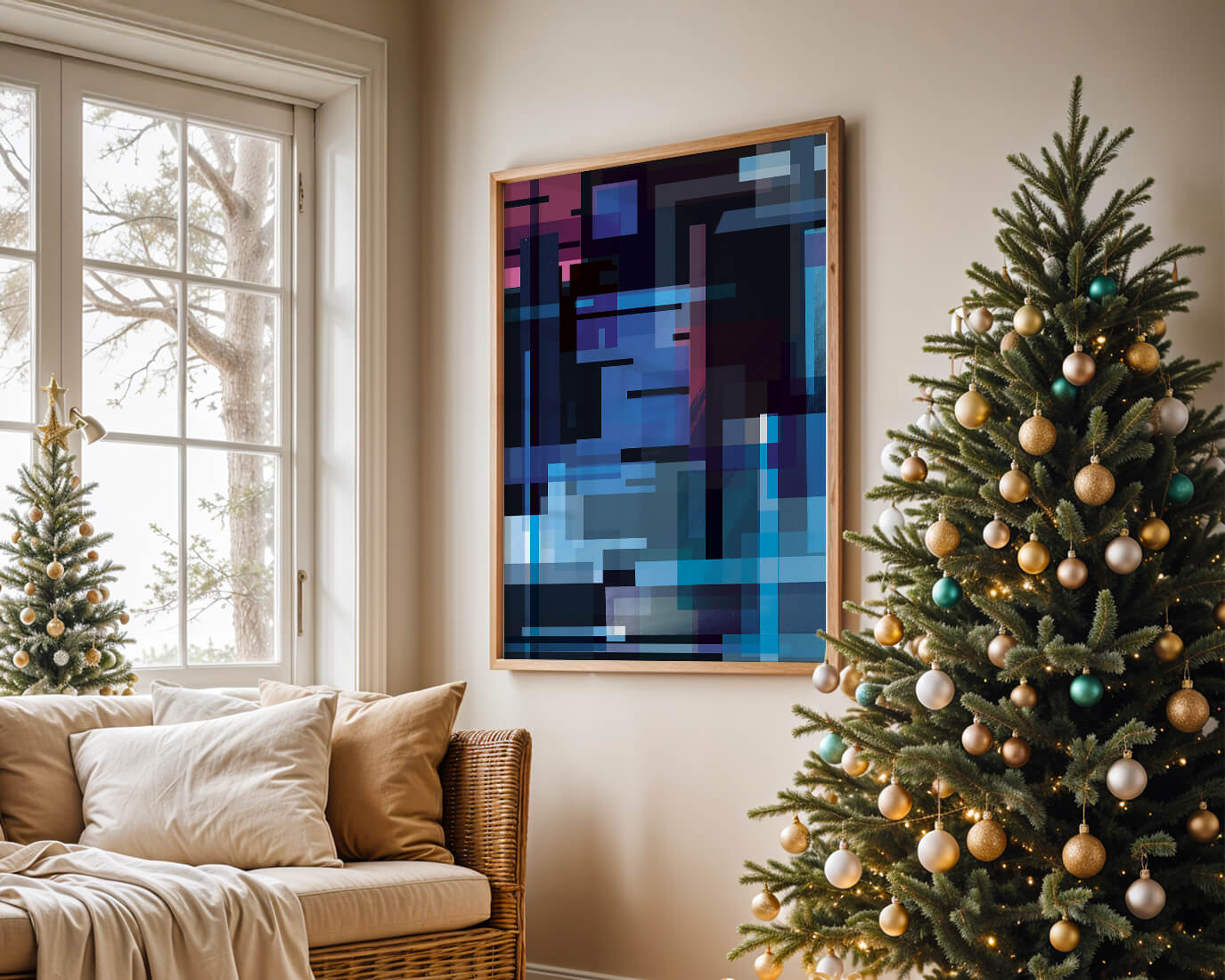 Abstract Geometric Digital Art with Blue and Purple Tones