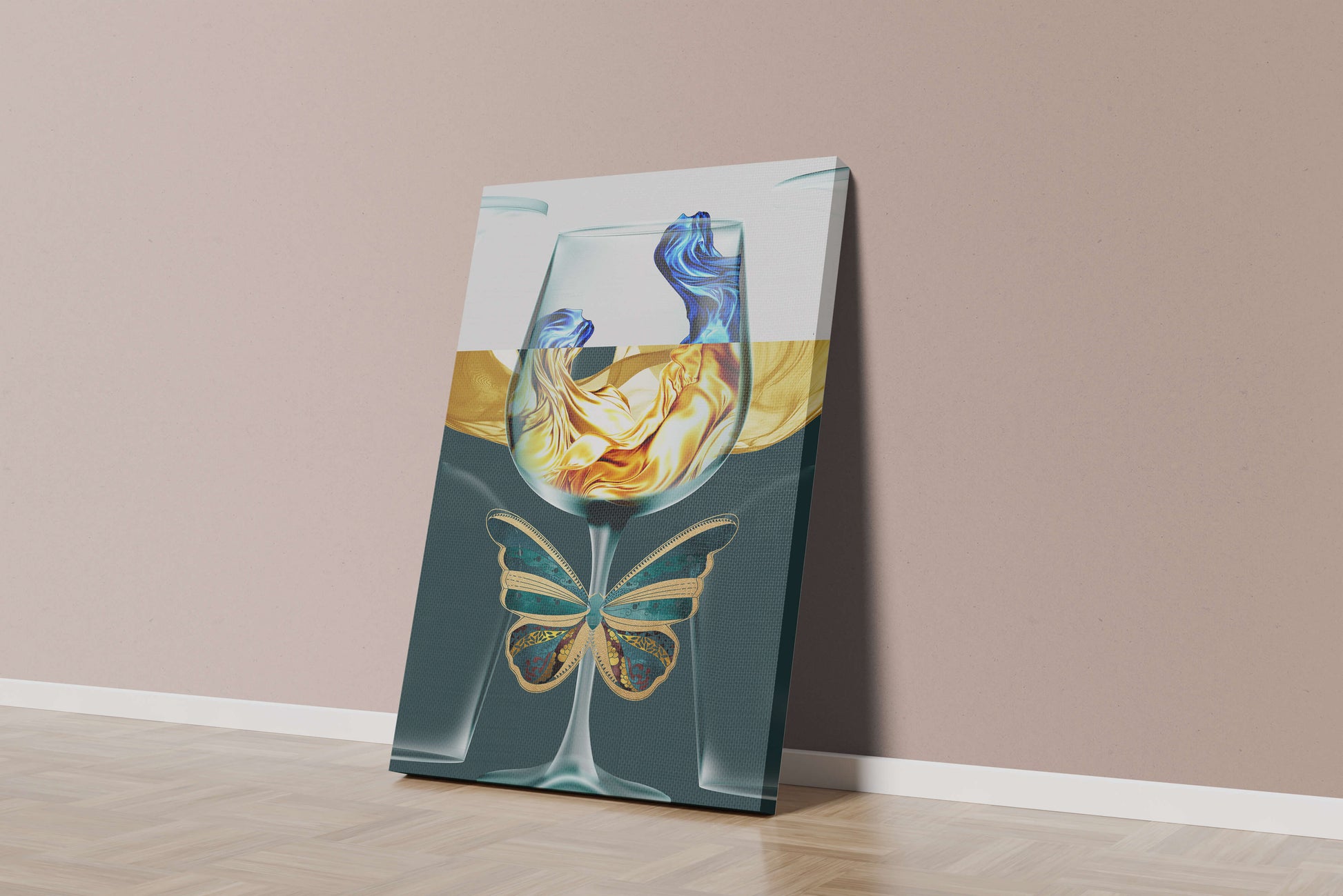 Cristallo con scultura di liquido e arte di farfalla