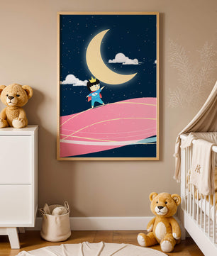 Little Prince Standing on Pink Planet under Starry Night Sky - Mi tienda