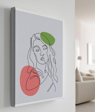 Line Art Portrait auf grauem Hintergrund mit Farbakzenten 