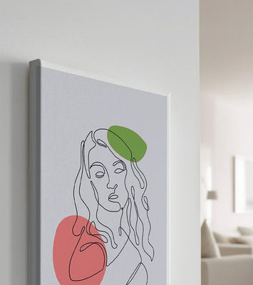 Line Art Portrait on Gray Background with Color Accents