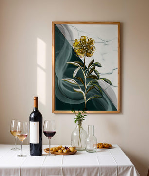 Elegant floral design with gold accents on abstract background