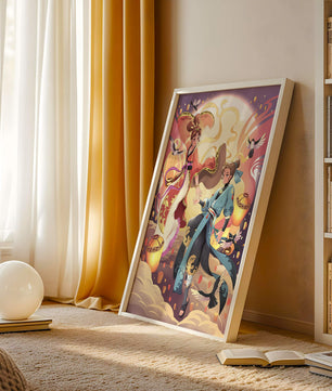Dynamic anime scene with traditional attire and lanterns