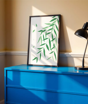 Illustration artistique de feuilles vertes élégantes sur fond noir