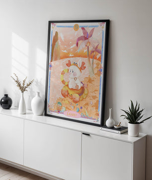 Charming Zodiac Cancer Illustration with Cartoon Bunny on a Beach