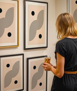 Abstract Minimalist Art with Black Wavy Lines and Circles - Mi tienda