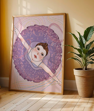 Graceful ballerina in a purple tutu with sparkling details