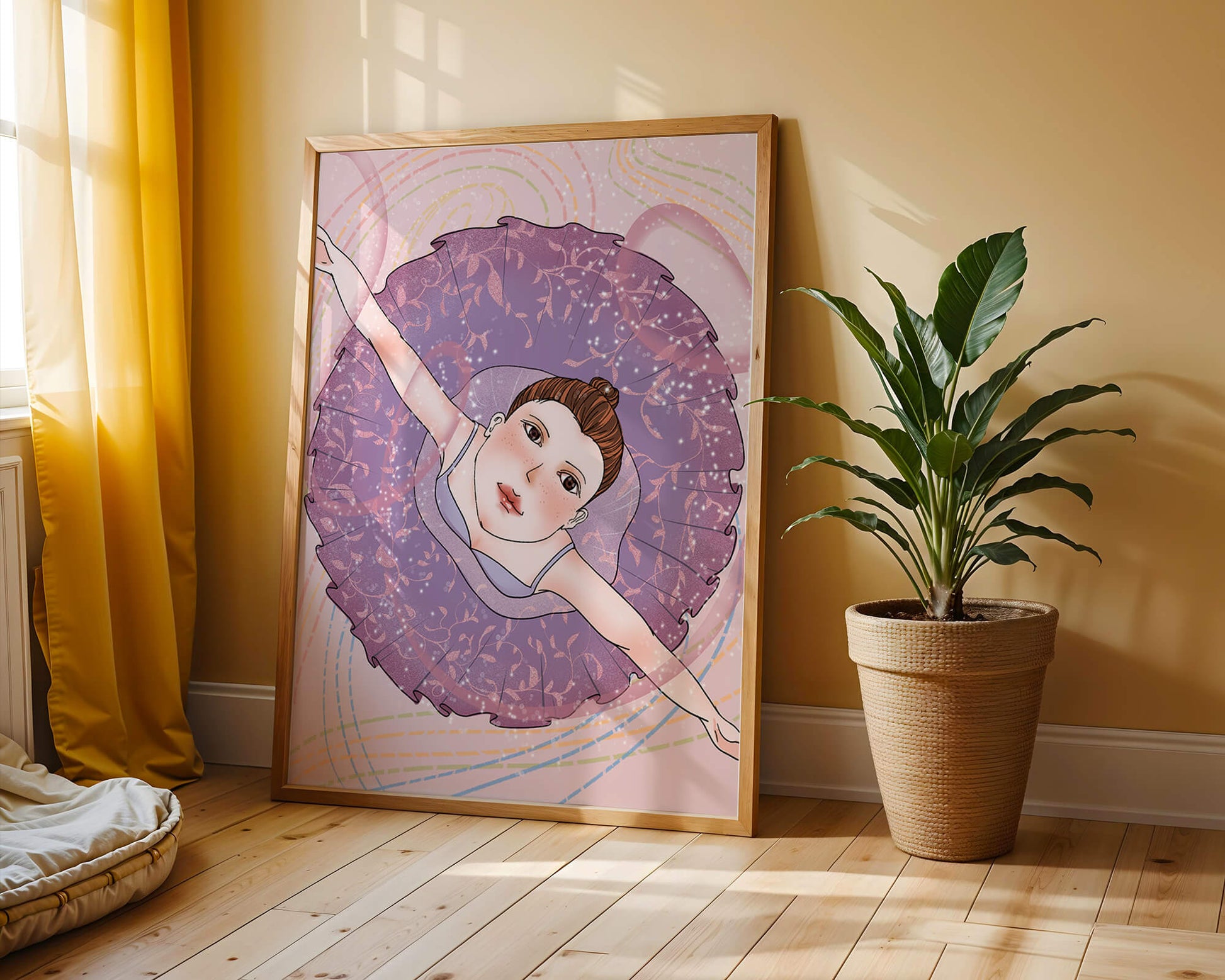 Graceful ballerina in a purple tutu with sparkling details