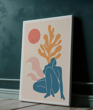 Abstract Nude Figure in Minimalist Design with Botanical Elements - Mi tienda