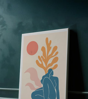 Abstract Nude Figure in Minimalist Design with Botanical Elements